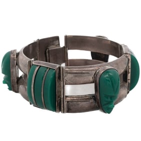 Mexican Sterling Silver & Green Onyx Bracelet