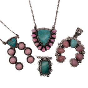 (4 Pc) Sterling Silver & Semi Precious Stone Pendant Necklaces