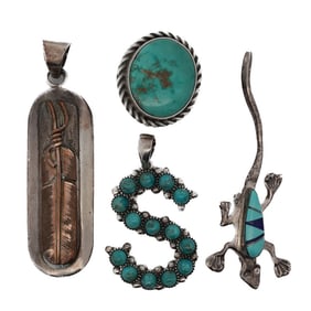 (4 Pc) Southwest Sterling & Semi Precious Stone Pendants