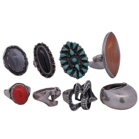 (8 Pc) Vintage Sterling Silver Rings