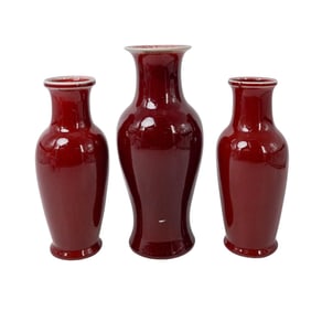 (3pc) Chinese "Sang de Boeuf "Glazed Porcelain Vases