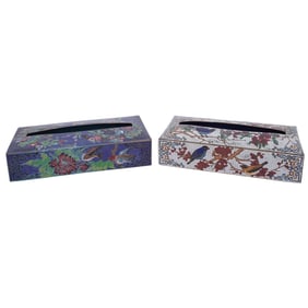 (2pc) Chinese Cloisonné Brass Enamel Tissue Box Covers