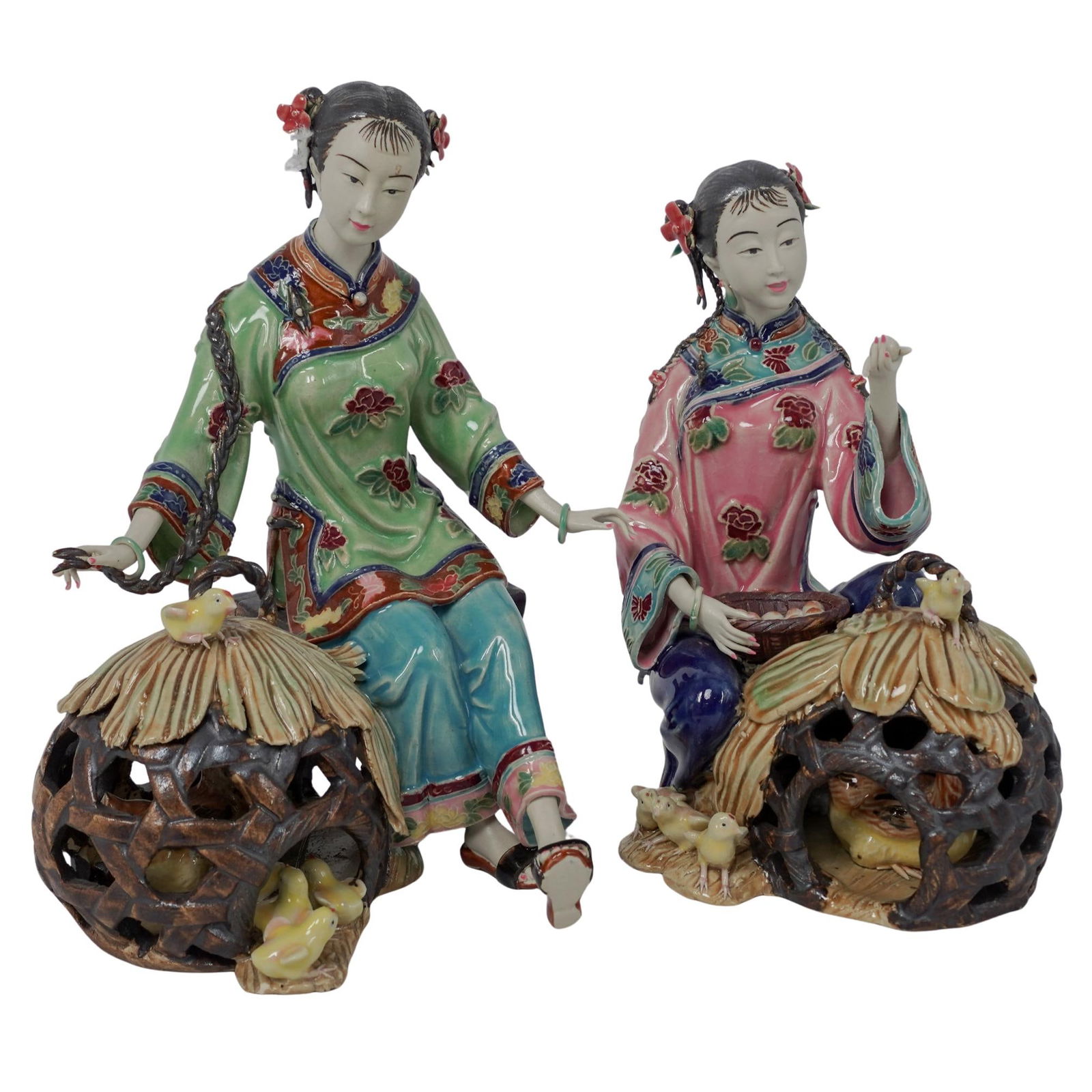 (2pc) Chinese Enameled Porcelain Figurines (1 of 15)