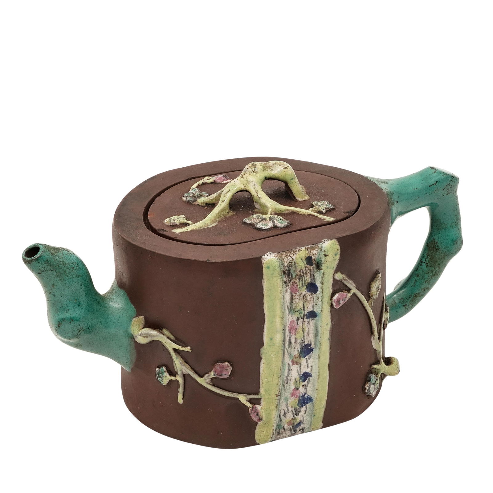 19th c. Chinese Yixing Zisha Clay & Enamel Ceramic Teapot (1 of 7)