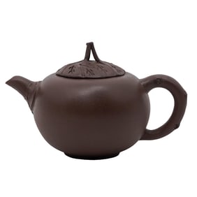 Signed Chinese Stoneware Teapot with Ginkgo Detail