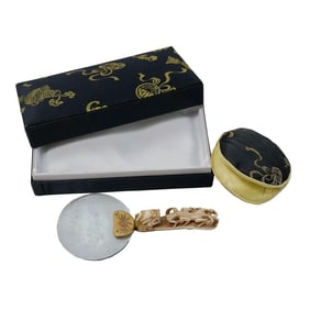 Antique Chinese Carved Bone Belt Hook Mounted As Magnifying Glass