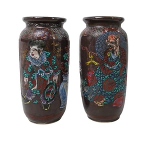 (2pc) Japanese Satsuma Enamel And Gilt Vases