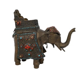 Vintage Bronze Nepalese Elephant Statue Of Indo