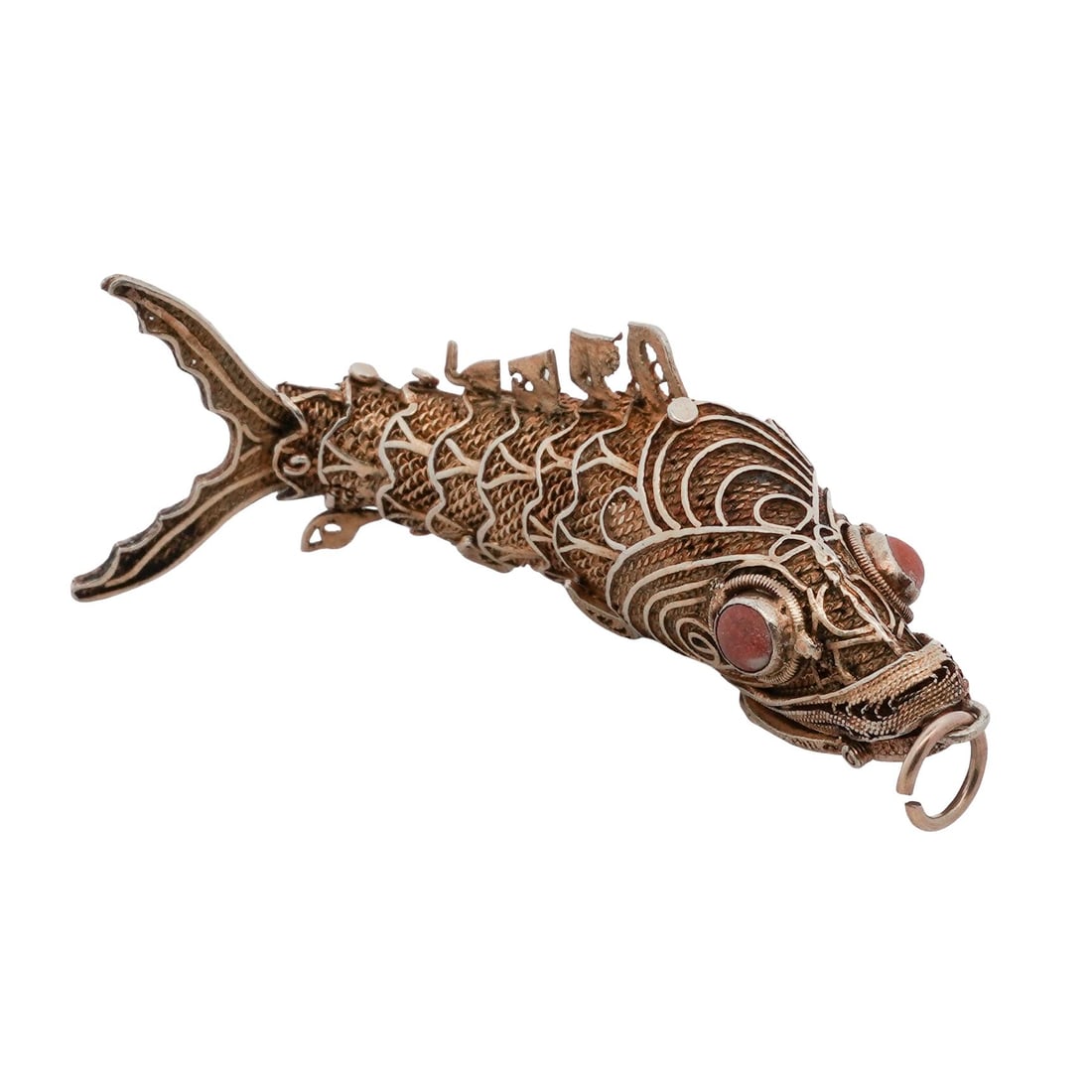 Vintage Chinese Gilt Silver Filigree Articulated Fish Pendant (1 of 6)