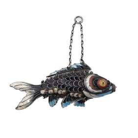 Antique Chinese Silver Cloisonne Articulated Koi Fish Pendant