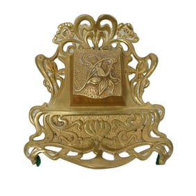 French Art Nouveau Brass Floral Inkwell