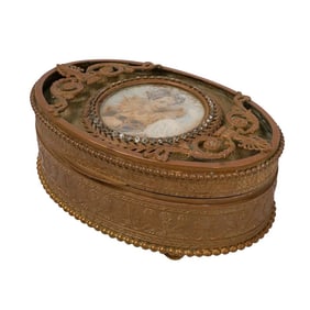 Antique Bronze Jeweled Portrait Box