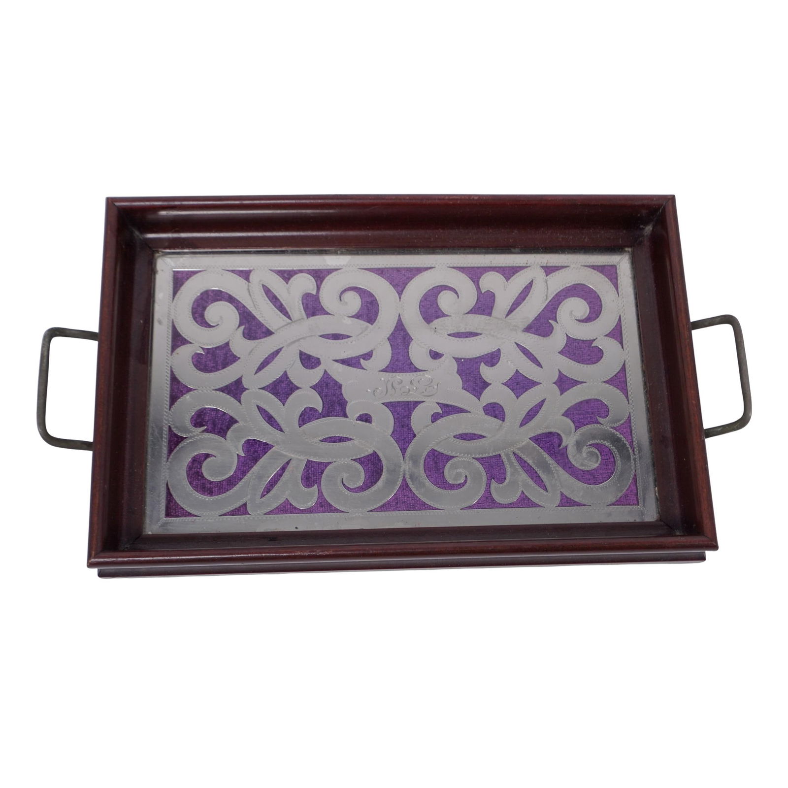 Vintage Silver Inlay and Wood Serving Tray (1 of 3)
