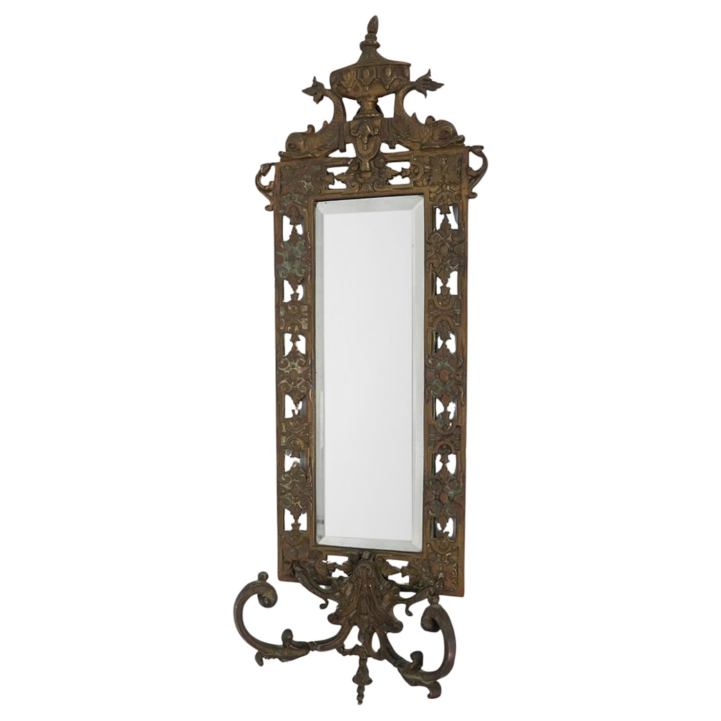 Antique Bronze Bradley & Hubbard Style Dual Candle Sconce Wall Mirror (1 of 5)