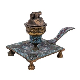 Antique French Champlevé Bronze Table Lighter
