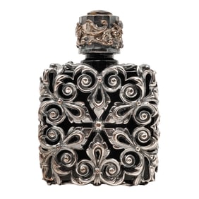 Ruby Red Glass Perfume Bottle w/ Silver Plated Cage