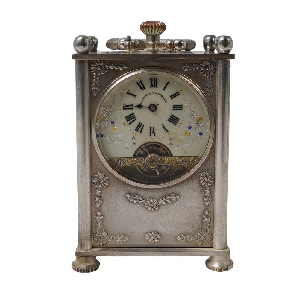 Antique French "Mortara & Nicolet" Engraved Carriage Clock (1 of 8)