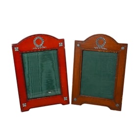 (2pc) "William Scott" Sterling Silver and Leather Picture Frames