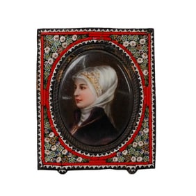 Antique Italian Hand Painted Micromosaic Porcelain Portrait