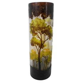 French Cameo Glass Acid Etched And Enameled Landscape Vase