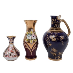 (3 Pc) Miniature Glass & Porcelain Bud Vases