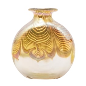 Correia Art Glass Iridescent Pulled Feather Bottle