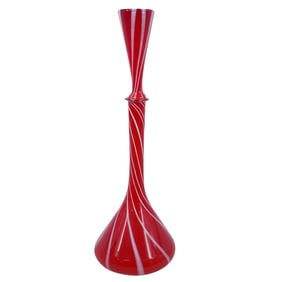 Vintage Murano Red & White Swirl Vase