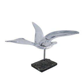 Daum Crystal "Seagull" Bird Figurine On Marble Base