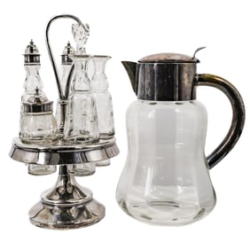 (7pc) Vintage Glass And Silver Plate Tableware Grouping