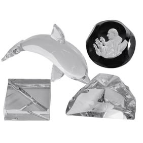 (4pc) Baccarat And Steuben Crystal Paperweights Group