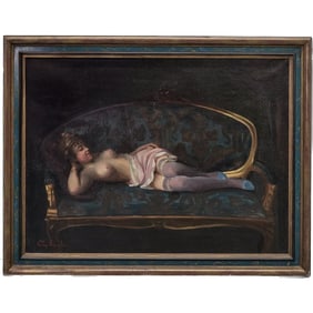 Signed Antique French Nude Study Oil on Canvas