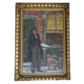 Antique 19th C. Gentleman & Dog Oil Painting