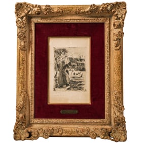 Camille Pissarro (Danish-French, 1830-1903) 'Paysanne Bechant, Eighth State No. 1' Etching