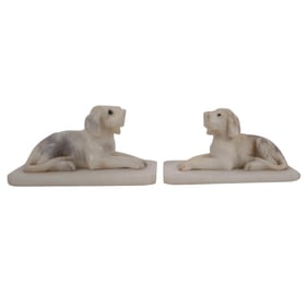 (2pc) Vintage Carved Alabaster Dog Paper Weights