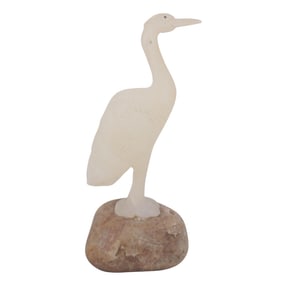 Vintage Alabaster Hand Carved Egret Sculpture