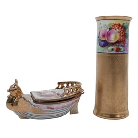 (2pc) Meissen and Bohemian Gilt Porcelain Dishes