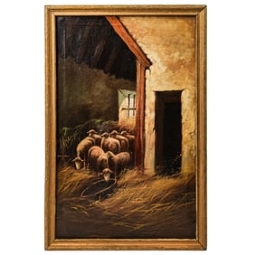 Signed "Berry" 19th Century Oil on Canvas Pastoral Scene Painting