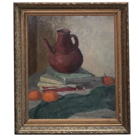 Antique Signed Still Life Oil On Board