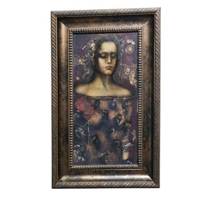 C. Dawn Davis (American B.1948) “Bird Girl" Oil on Board Painting