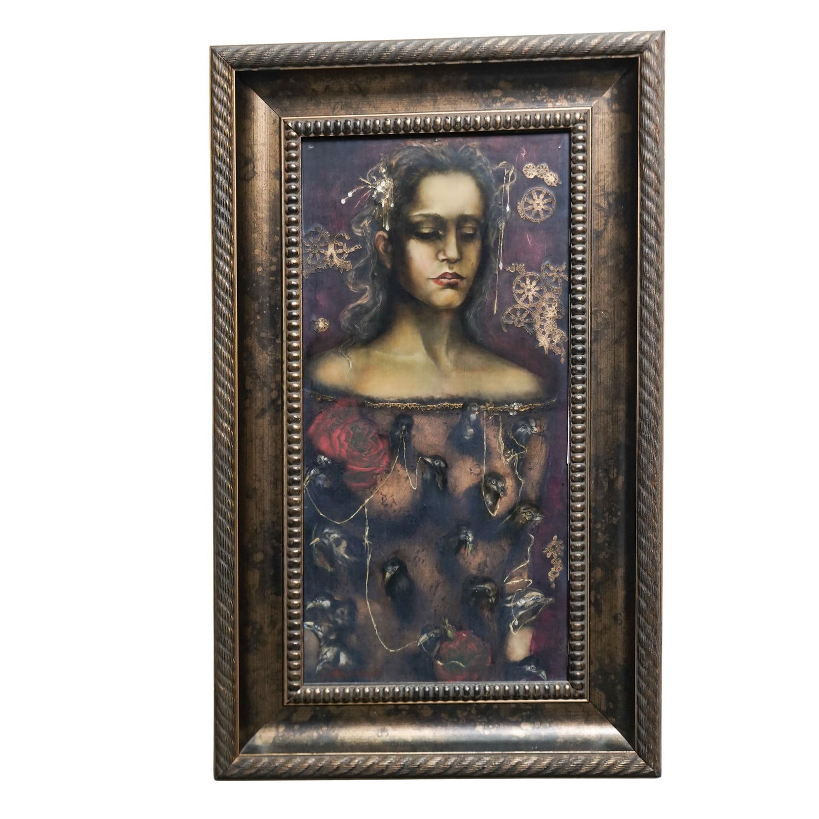 C. Dawn Davis (American B.1948) “Bird Girl" Oil on Board Painting (1 of 6)