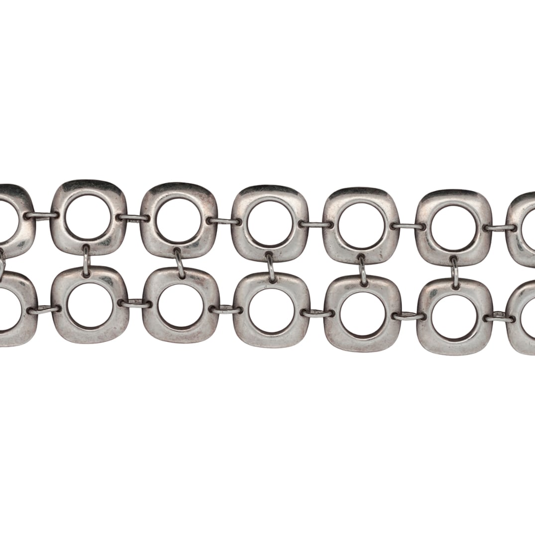Tiffany & Co. Sterling Silver Double Cushion Square Link Bracelet: Tiffany & Co. Sterling Silver Double Cushion Square Link Bracelet20th Cent., USATiffany & Co. sterling silver double cushion square link bracelet, featuring two rows of rounded square links terminatin
