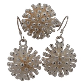 Retro Sterling Silver Starburst Ring & Earrings Set