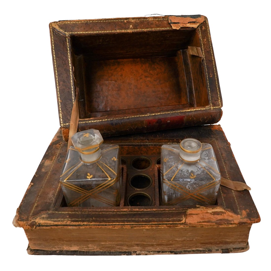 Antique Book Form Perfume Caddy With Cut Glass Gilt Bottles (1 of 11)