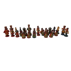 Bavarian Folk Art Hand Painted Wooden Chess Set