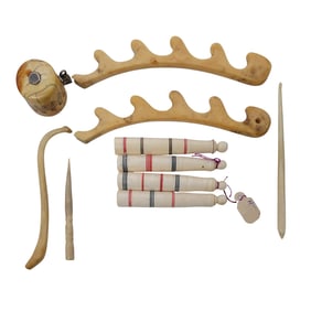 (10pc) Antique Carved Bone Sewing Tools Grouping