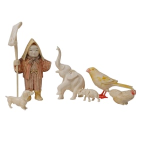(6 pcs) Carved Bone Enameled Figures