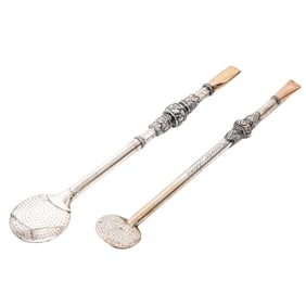 (2 pcs) Antique 800 Silver Brazilian Bombilla Mate Tea Straws