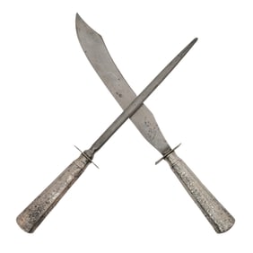 (2pc) Antique George H. Cowen Sheffield Sterling Silver Handled Carving Set