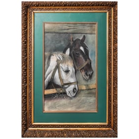 After R.A. Fox "A Neighborly Call" Charcoal Drawing