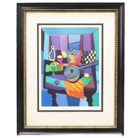 Marcel Mouly (French, 1918-2008) Large "Still Life with Guitar" Lithograph